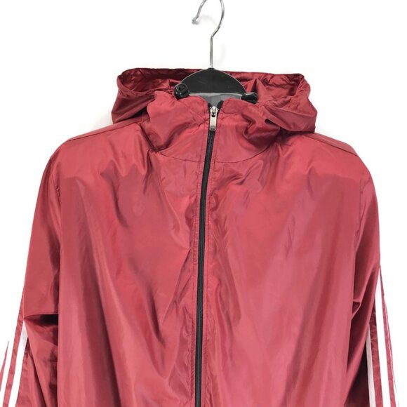 Adidas Essentials 3-Stripes Windbreaker Jacket Women's XXL Red Hooded Activewear - Picture 2 of 10